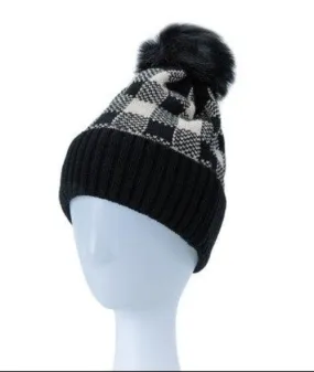 Checkered Pom Pom Beanie