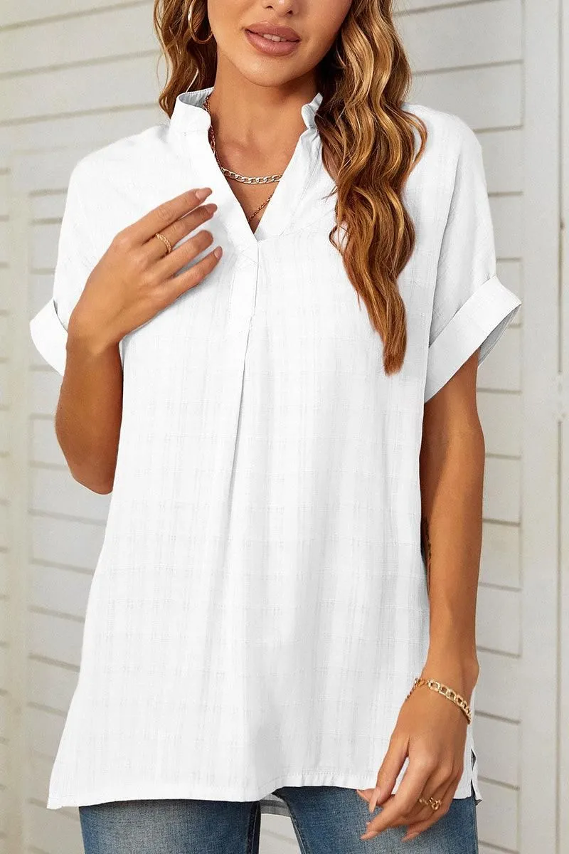 CHINESE COLLAR RUFFLED BACK LOOSE SHIRTS