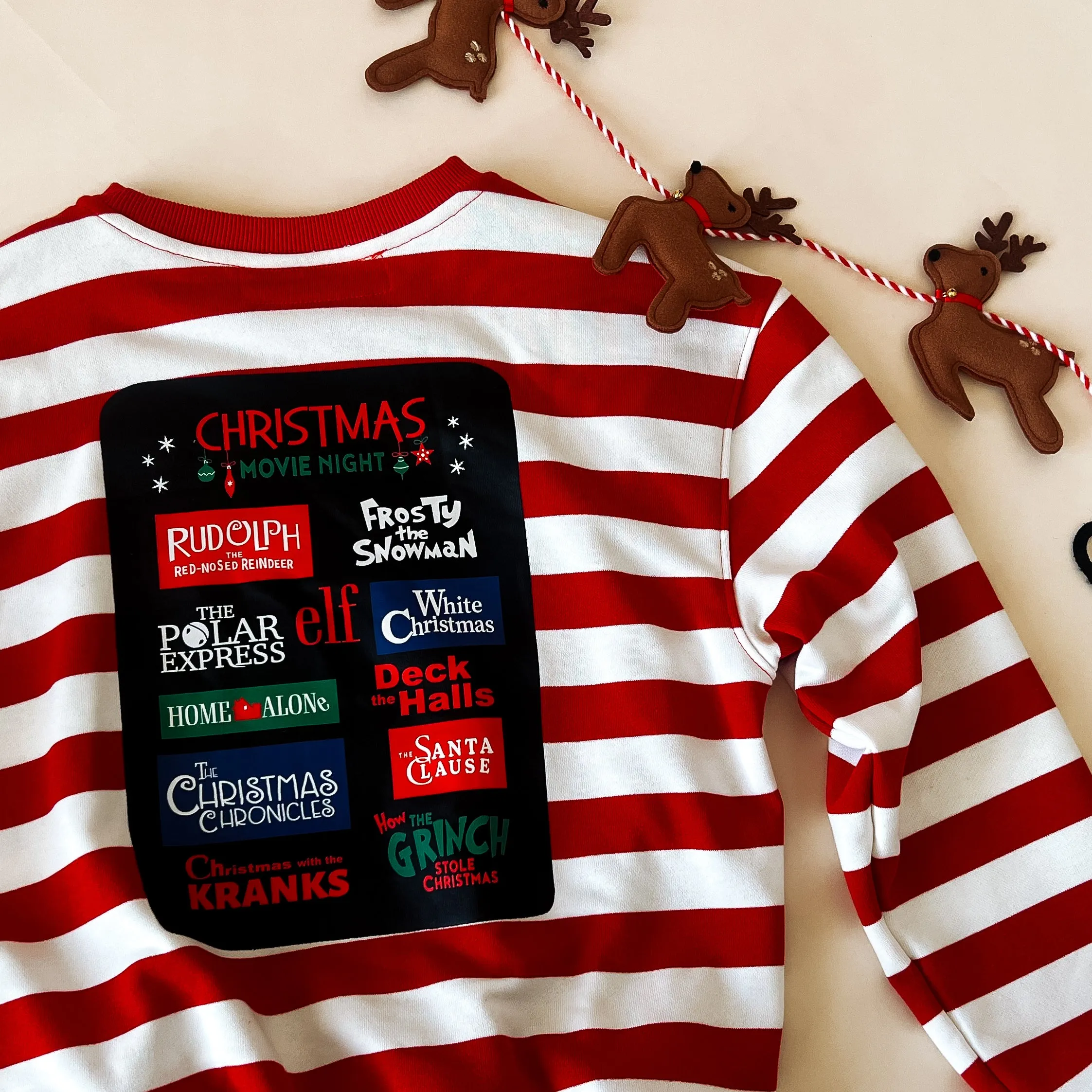 CHRISTMAS MOVIE NIGHT | STRIPED | Drop Shoulder Oversized Pullover | ADULT