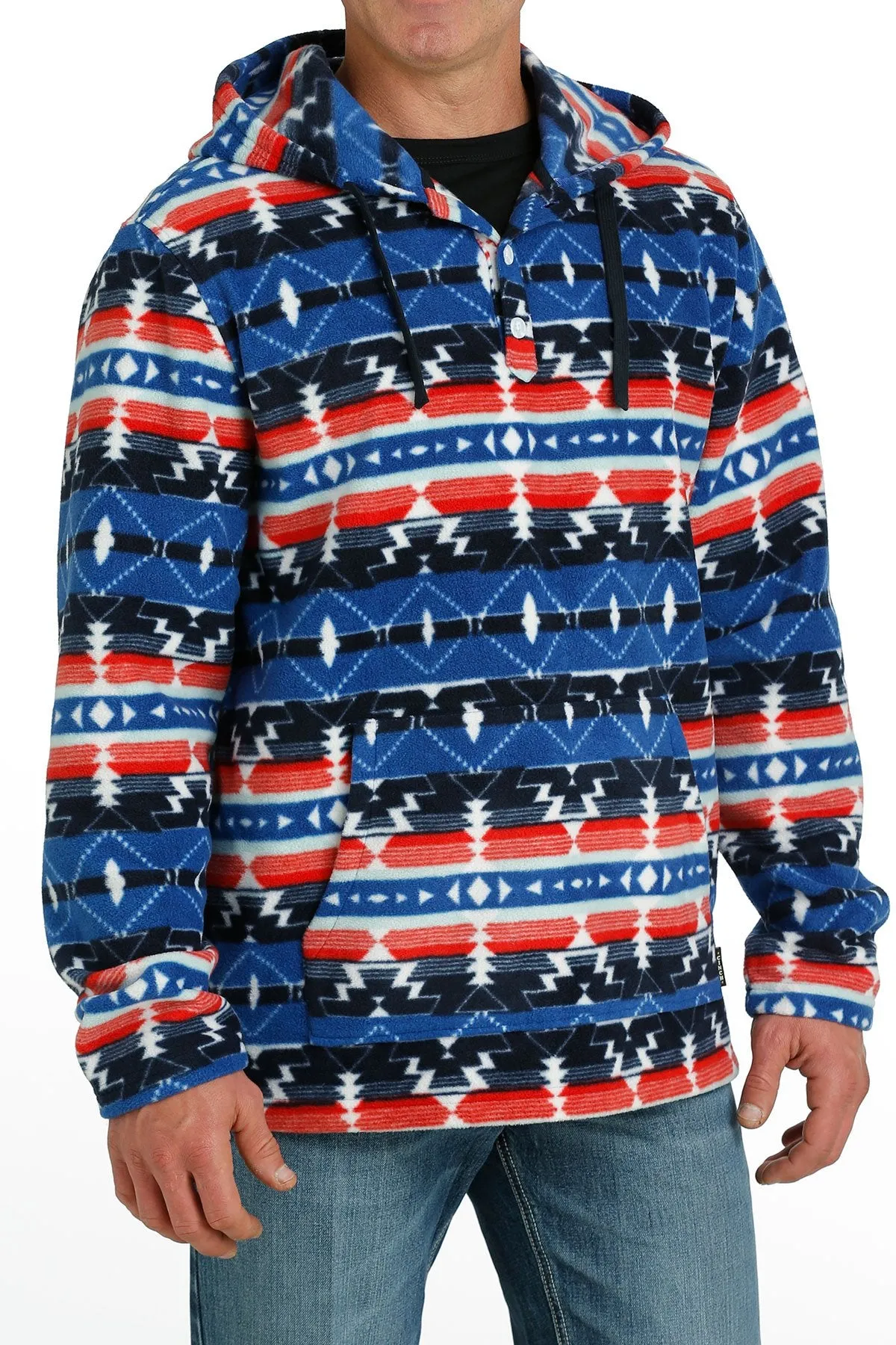 Cinch Men's Red and Blue Southwestern Polar Fleece Hoodie