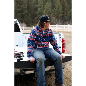 Cinch Men's Red and Blue Southwestern Polar Fleece Hoodie