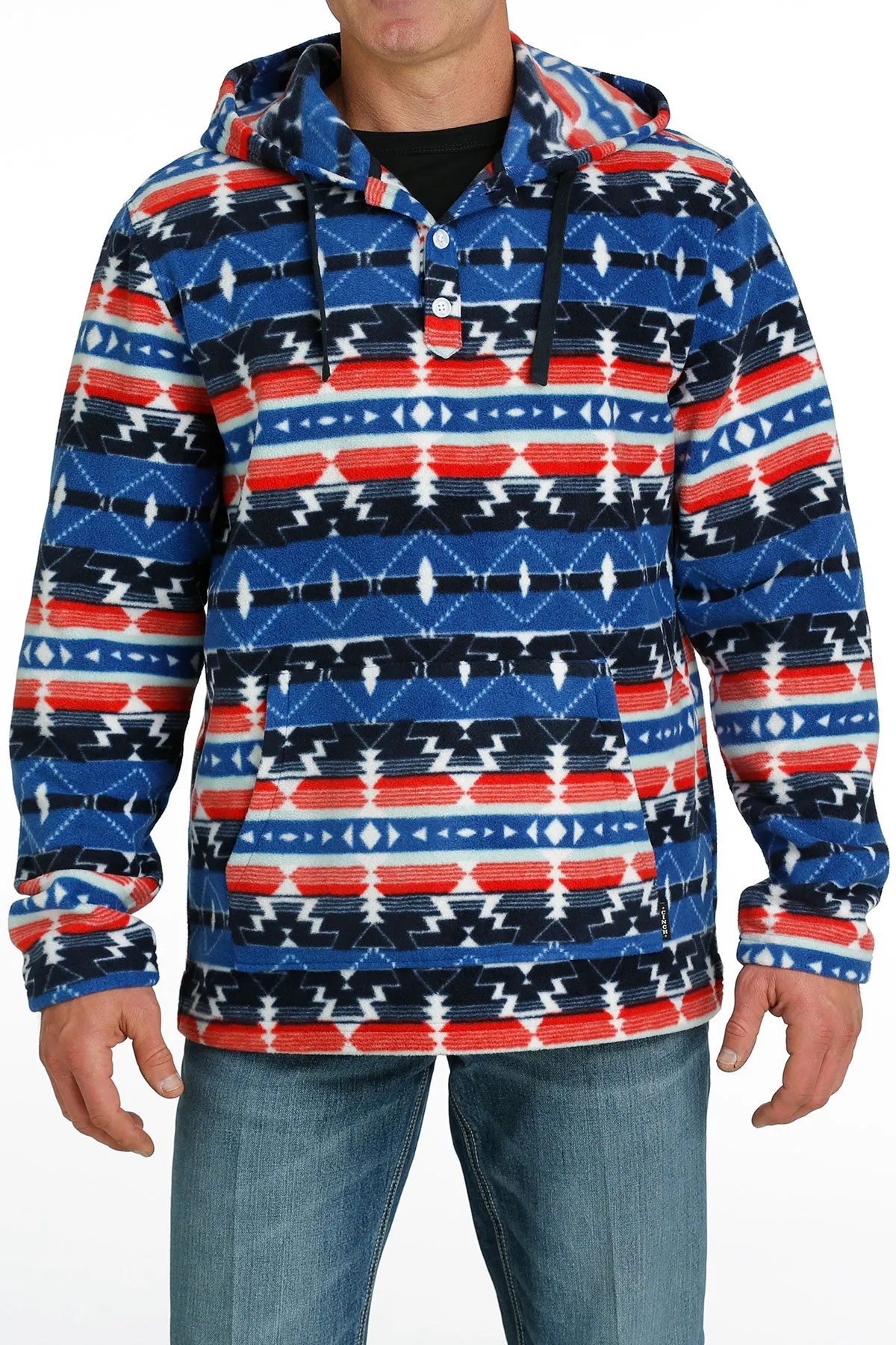 Cinch Men's Red and Blue Southwestern Polar Fleece Hoodie