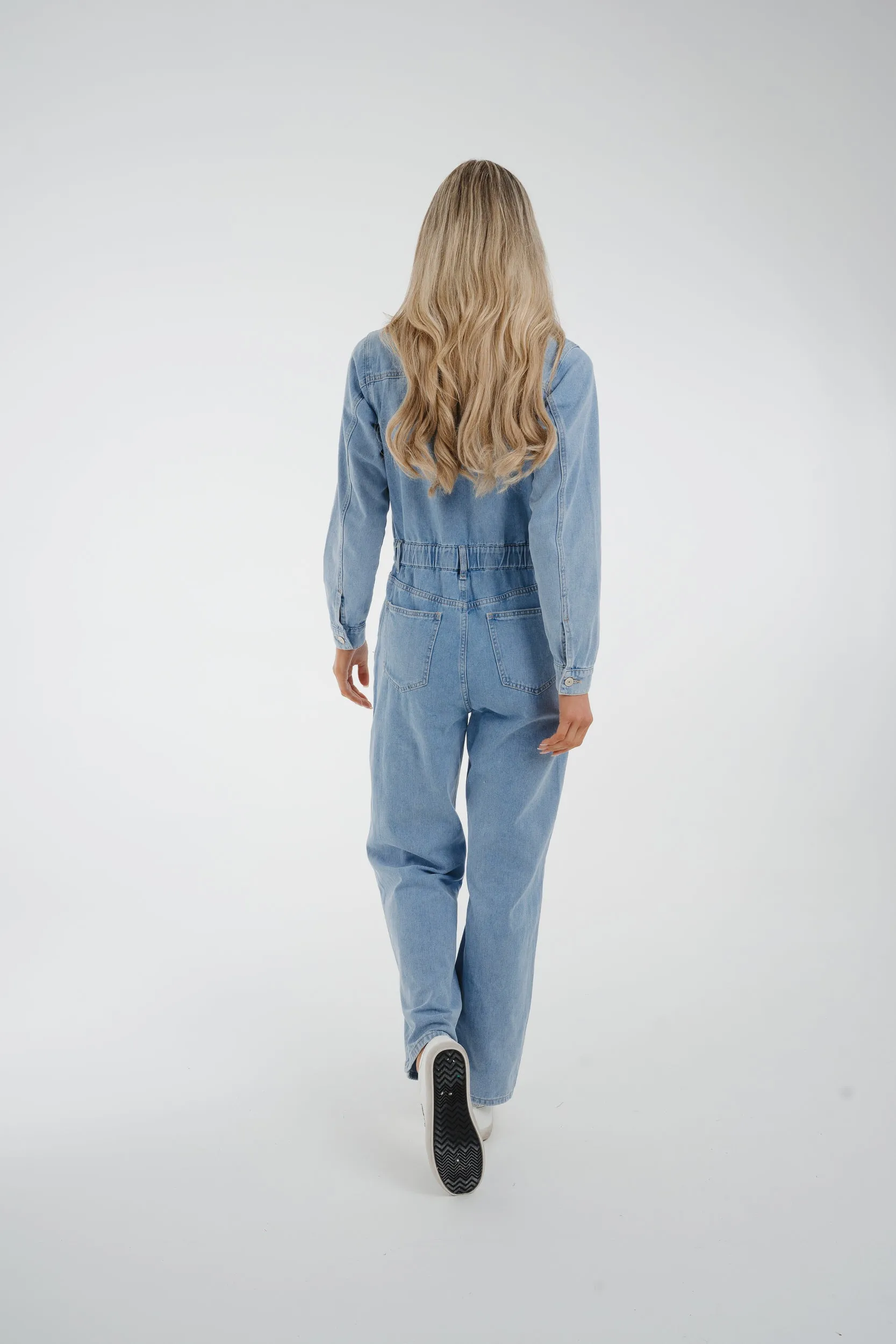 Cindy Denim Jumpsuit In Light Wash