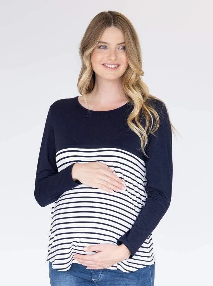 Cleo Maternity and Nursing Long Sleeve Top in Navy