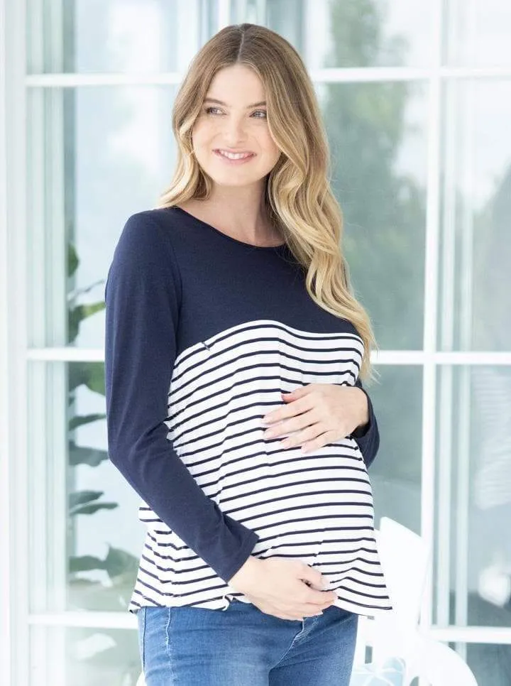 Cleo Maternity and Nursing Long Sleeve Top in Navy