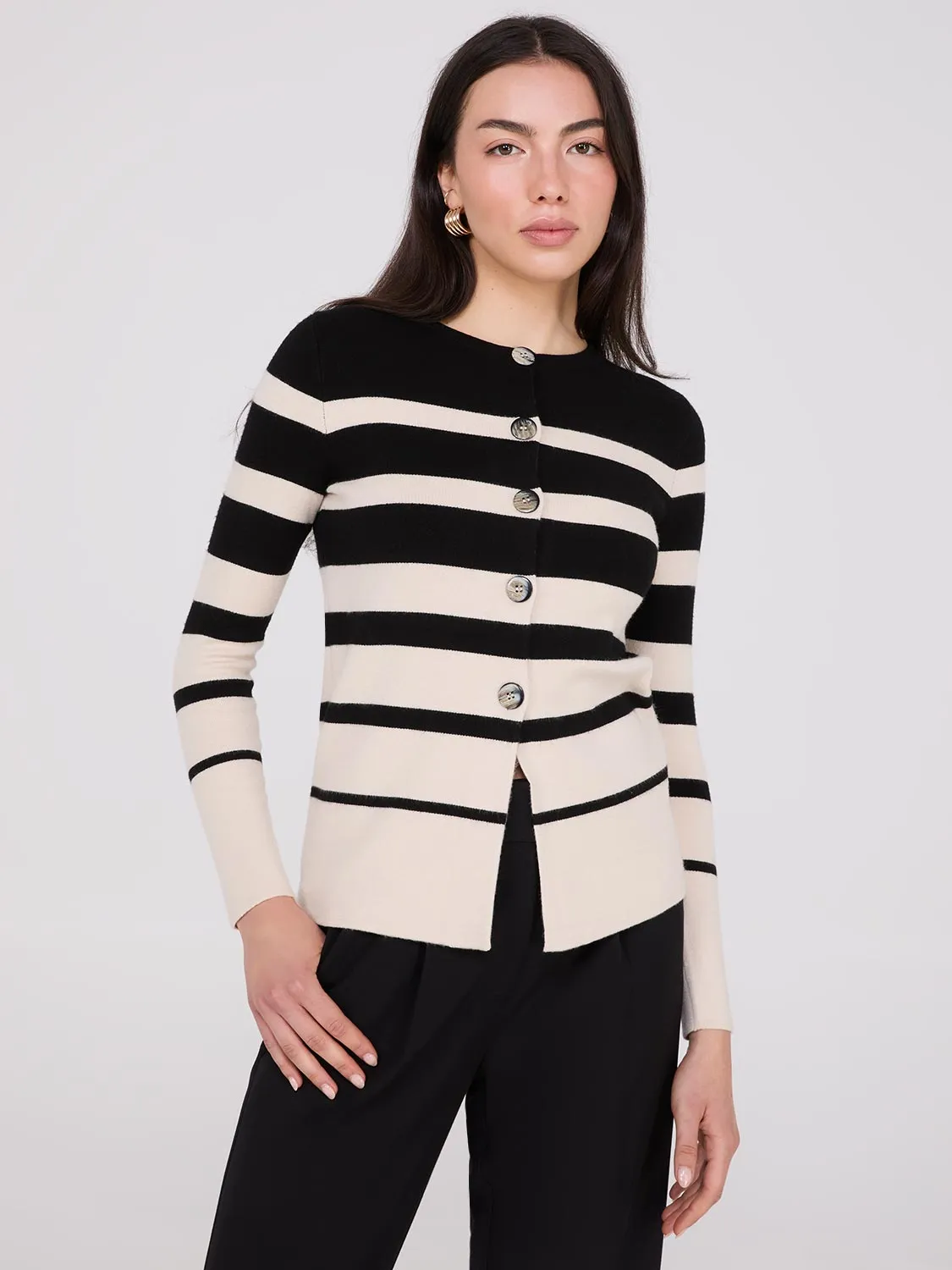 Colour Block Striped Button-Front Cardigan