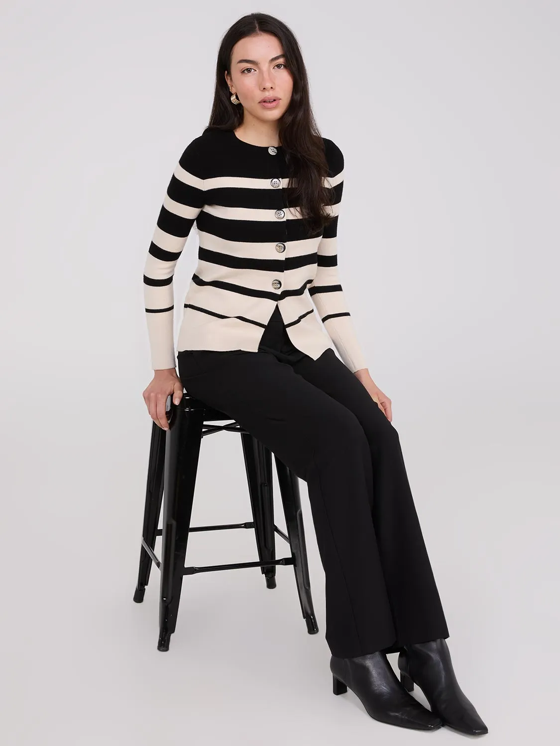 Colour Block Striped Button-Front Cardigan