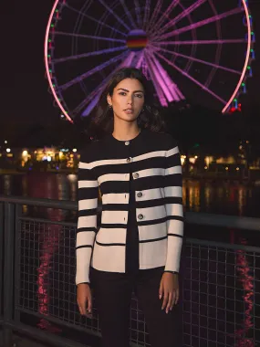 Colour Block Striped Button-Front Cardigan