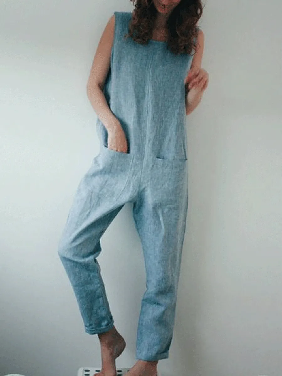 Cotton And Linen Vacation Casual Jumpsuit