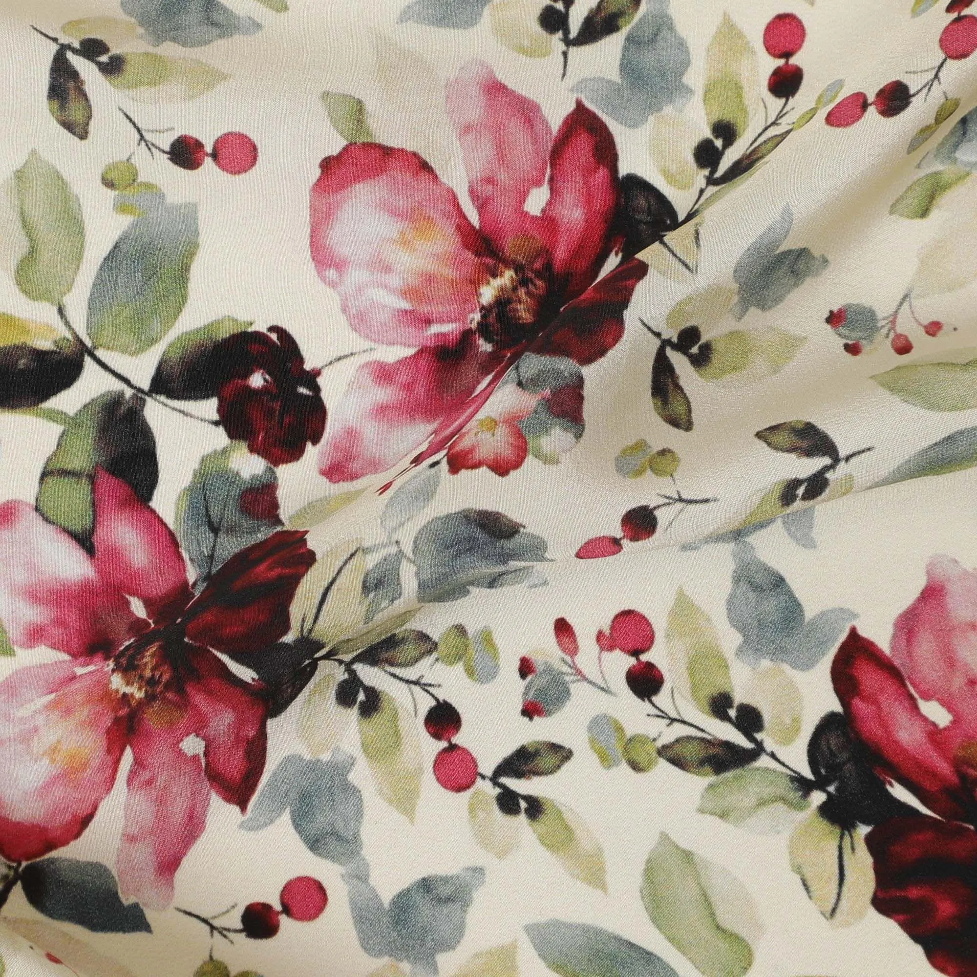 Cream viscose fabric with multicolor print in floral design-D12256