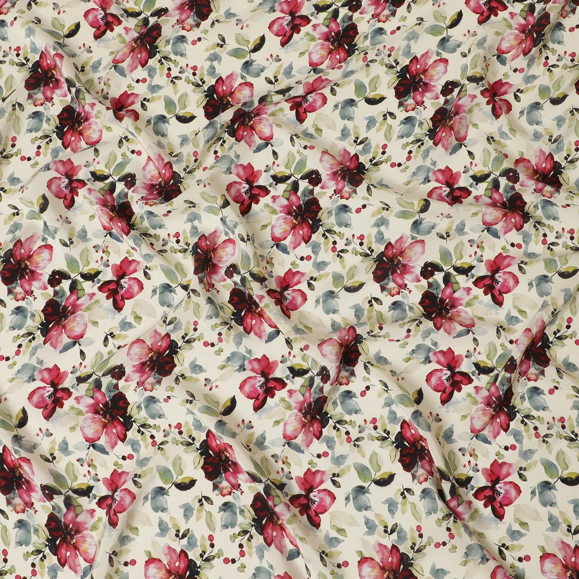 Cream viscose fabric with multicolor print in floral design-D12256