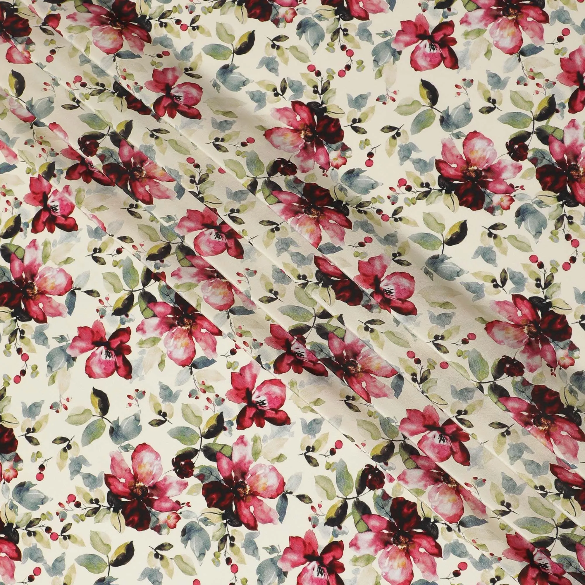 Cream viscose fabric with multicolor print in floral design-D12256