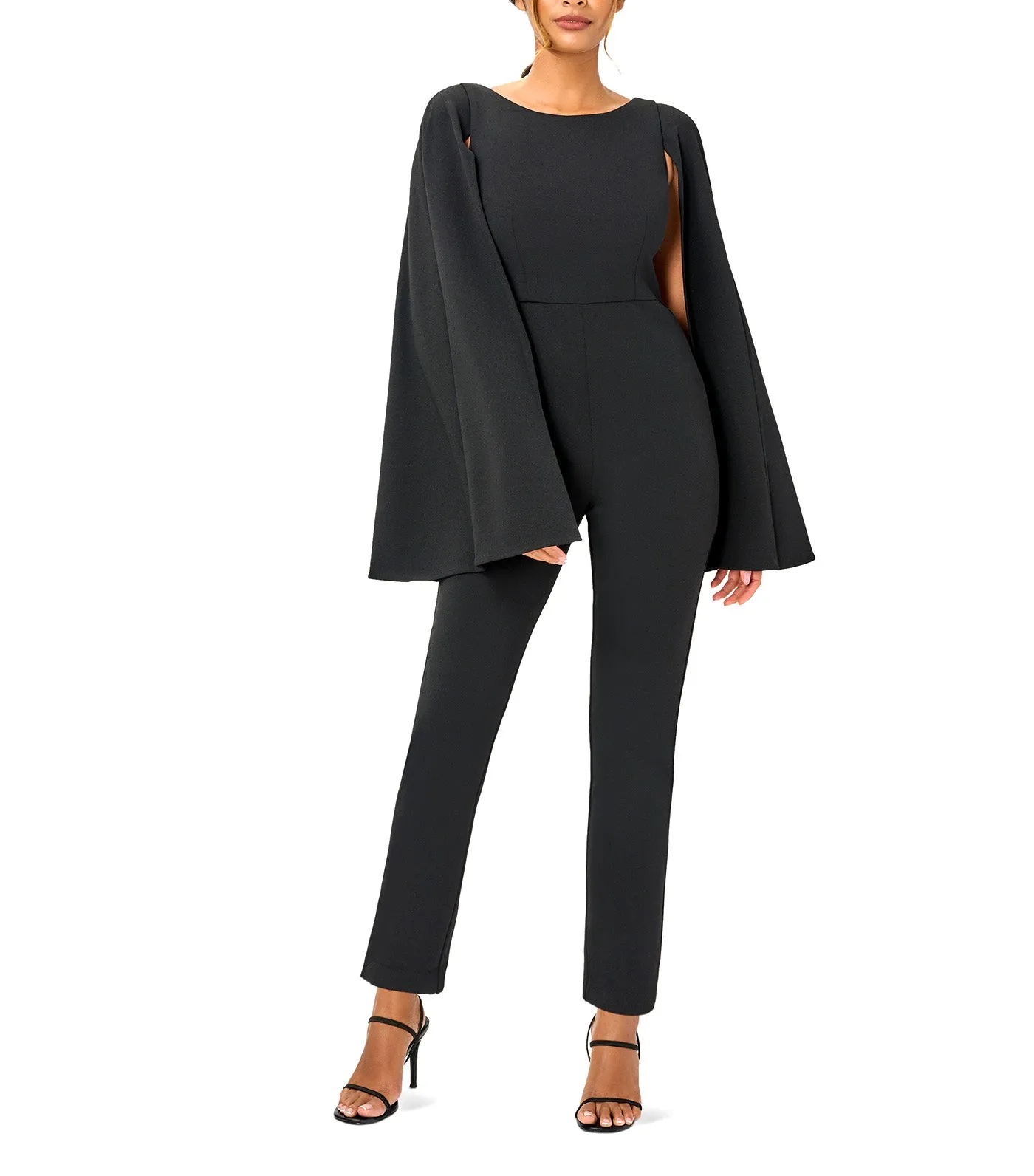 Crepe Jumpsuit with Cape Black