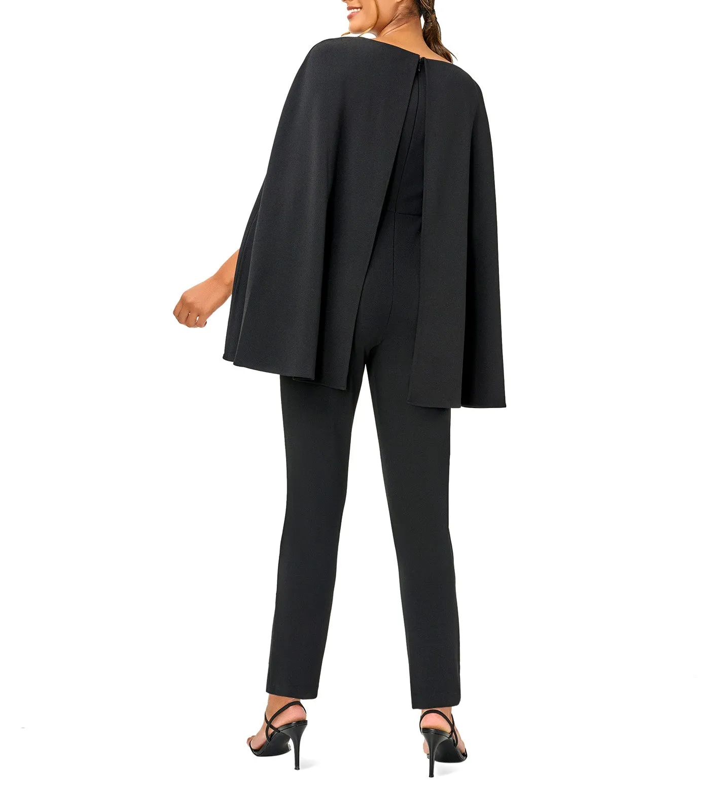 Crepe Jumpsuit with Cape Black