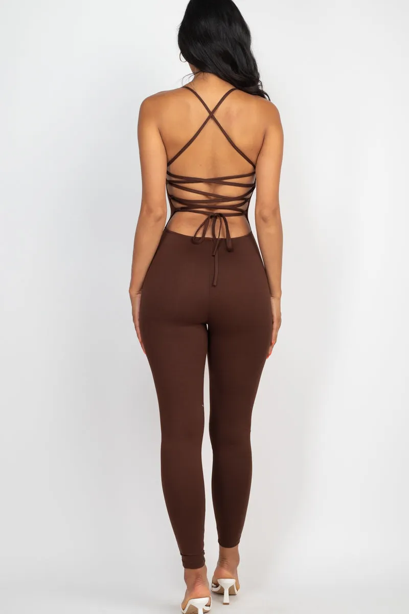 Criss-Cross Open Back Bodycon Jumpsuit (CAPELLA)