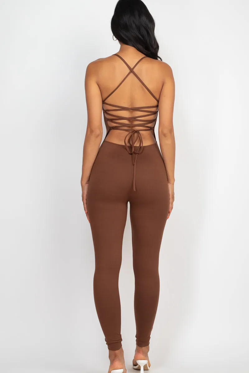 Criss-Cross Open Back Bodycon Jumpsuit (CAPELLA)