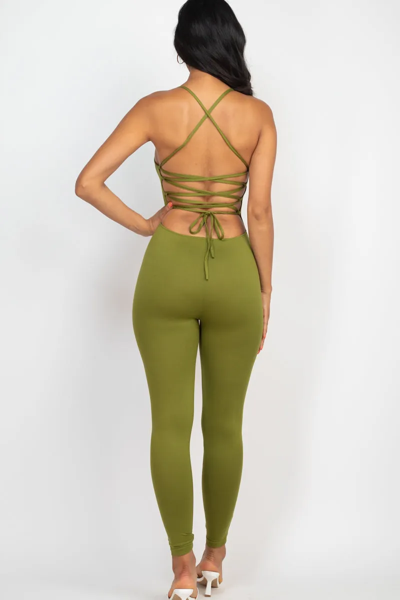 Criss-Cross Open Back Bodycon Jumpsuit (CAPELLA)