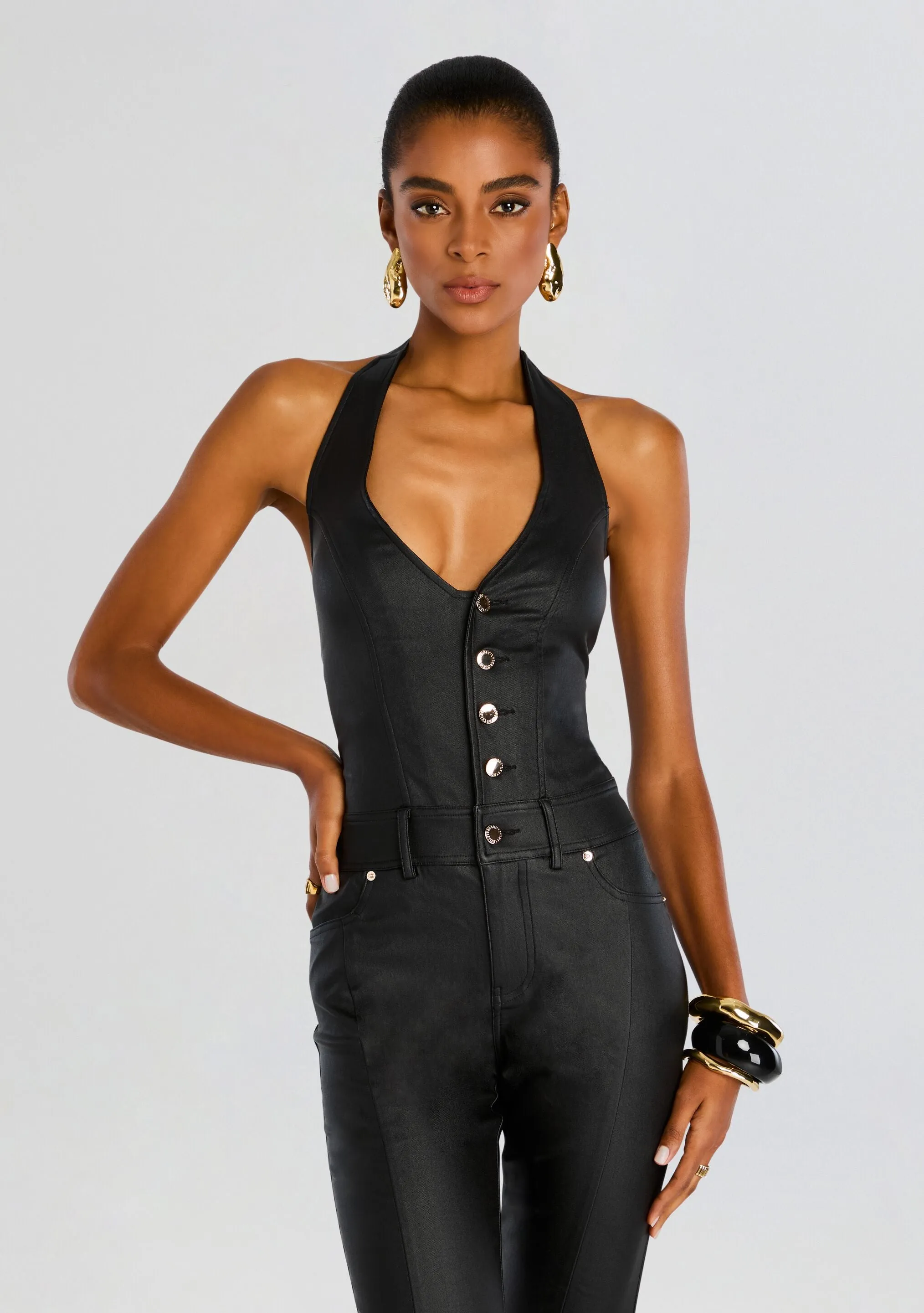 Cynthia Coated Denim Jumpsuit