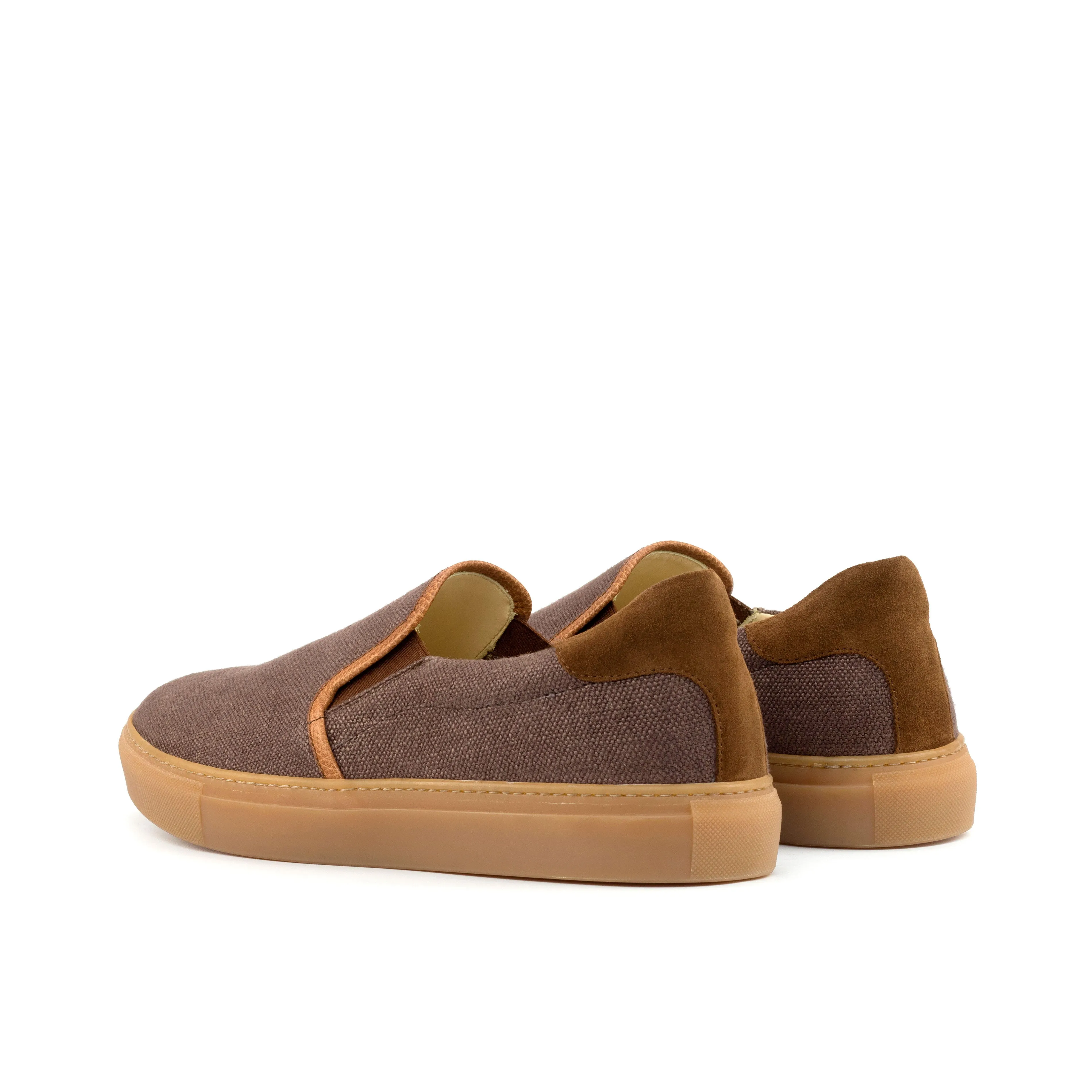 DapperFam Versado in Brown / Med Brown Men's Linen & Lux Suede Slip On