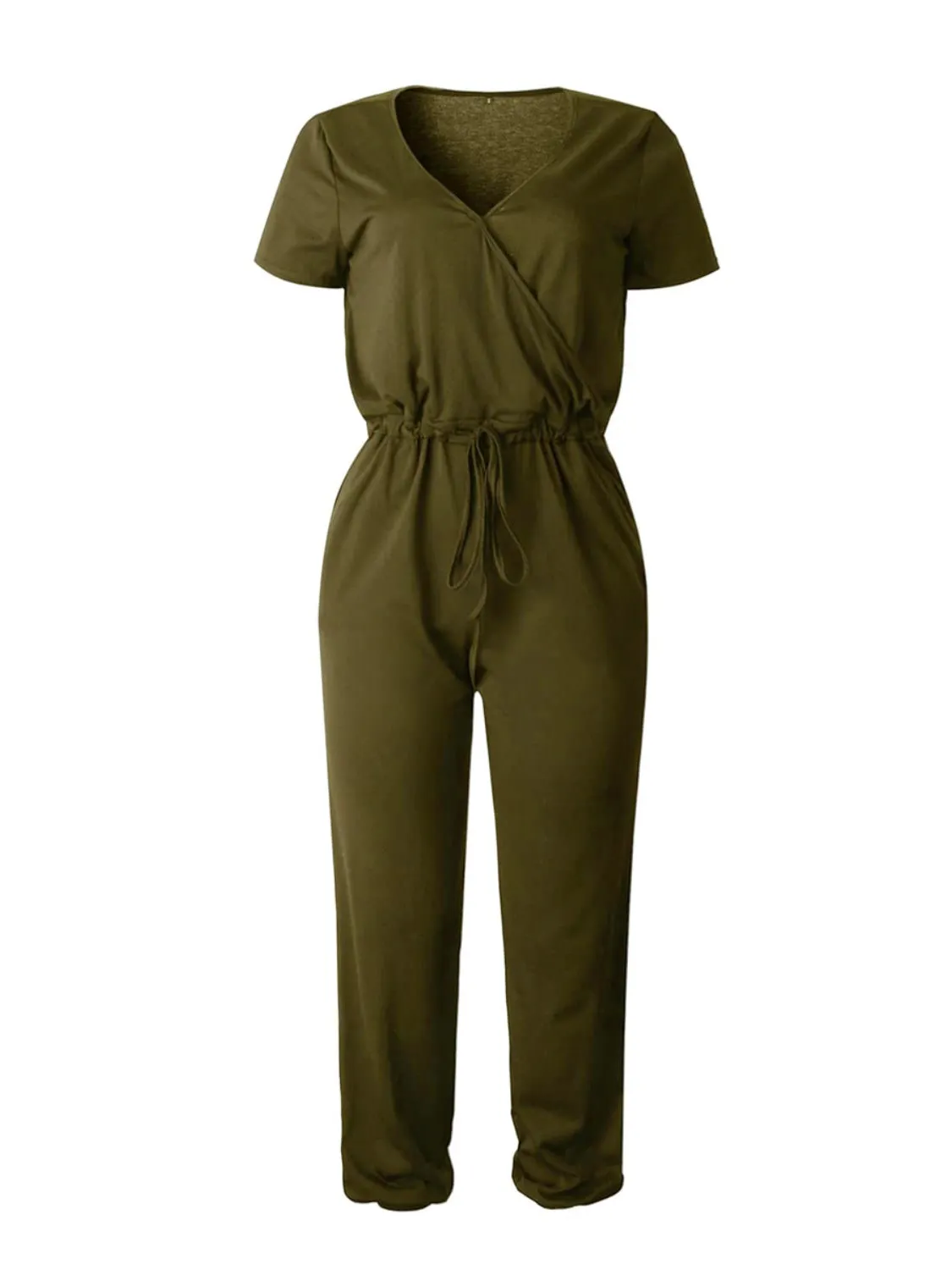 Drawstring Surplice Short Sleeve Jumpsuit