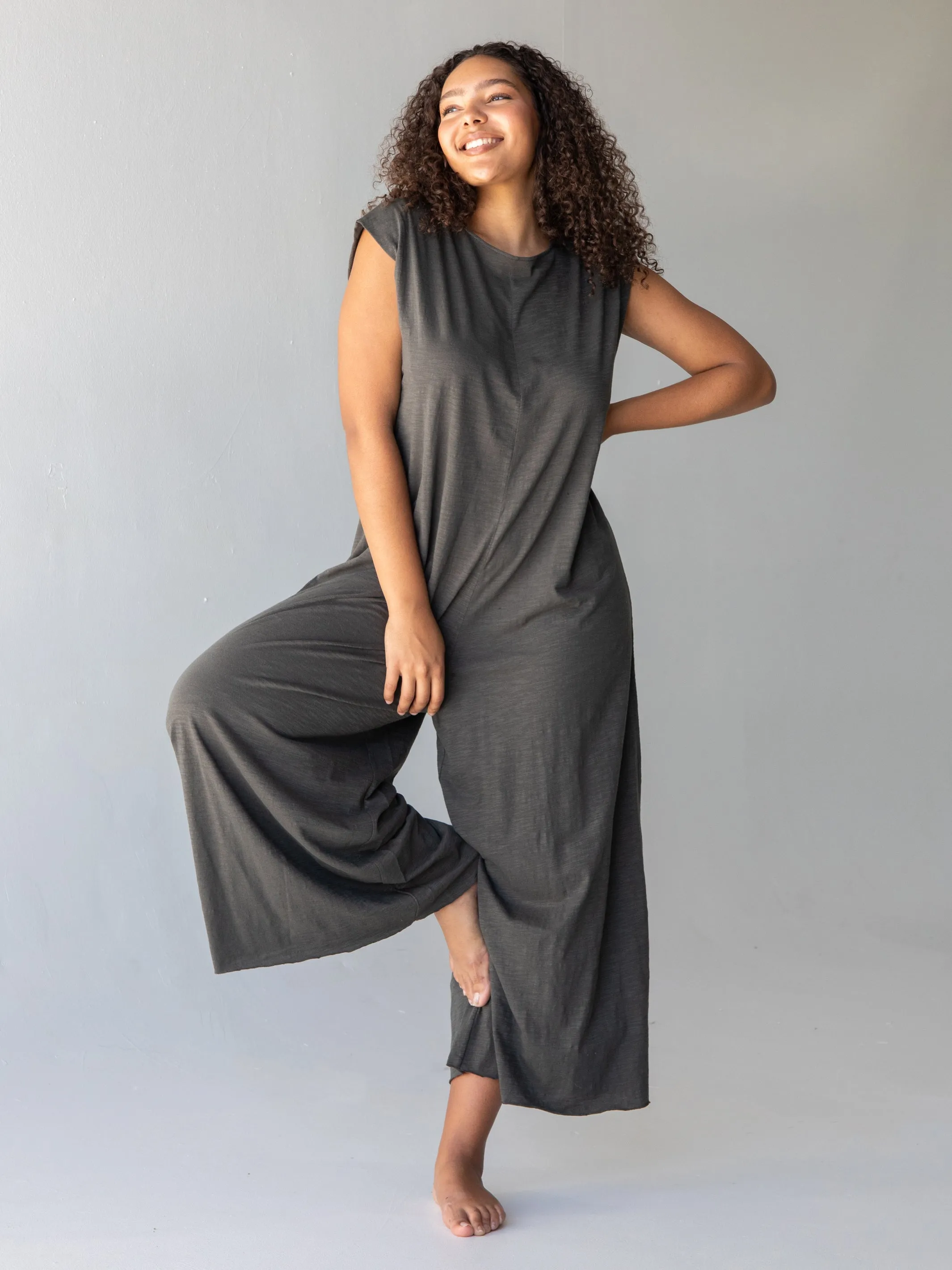 Dylan Reversible Cotton Jumpsuit - Washed Charcoal