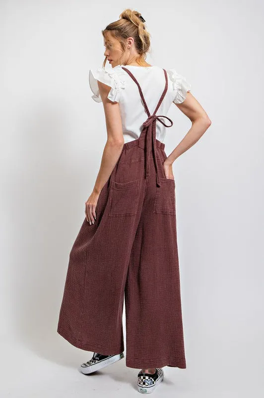 Easel PLUS Washed cotton jumpsuit/ Overalls in faded plum