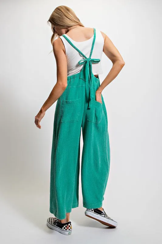 Easel Women's Washed cotton jumpsuit/ Overalls in atlantis green by Easel