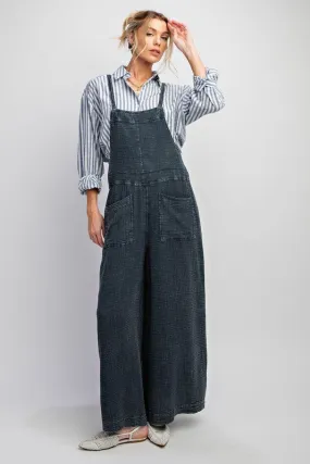 Easel Women's Washed cotton jumpsuit/ Overalls in faded denim