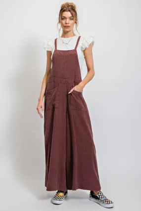 Easel Women's Washed cotton jumpsuit/ Overalls in faded plum by Easel