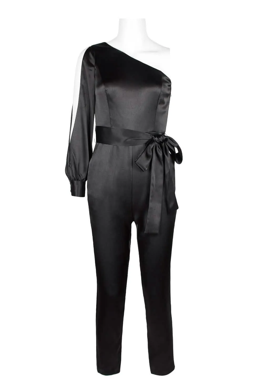 Elegant Asymmetrical Satin Jumpsuit with Waist Tie by Aidan Mattox