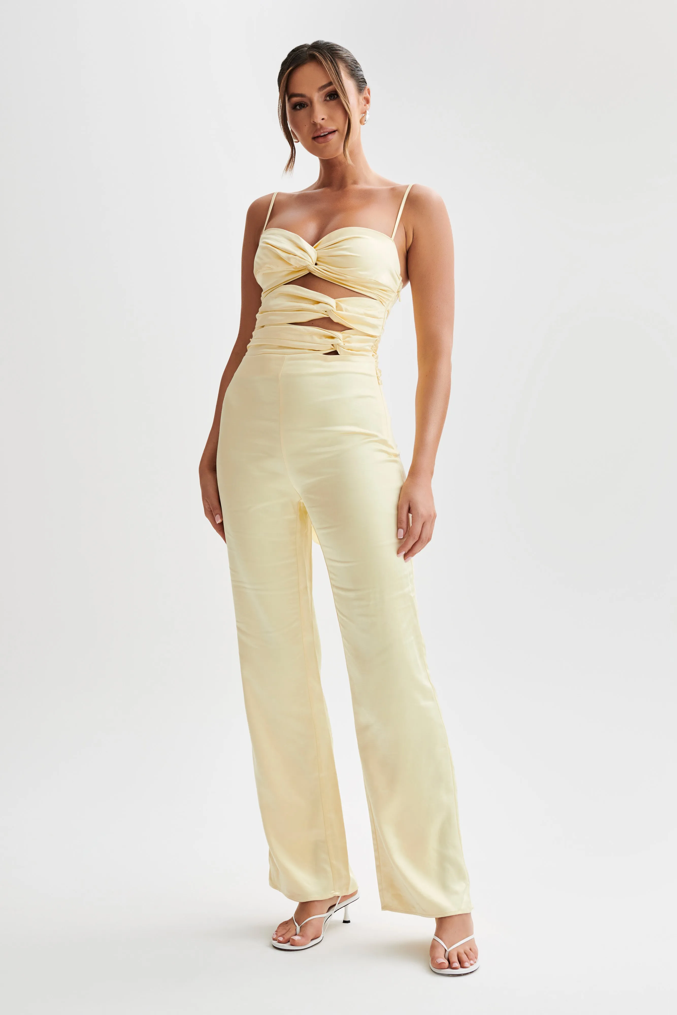 Elina Twist Satin Jumpsuit - Butter