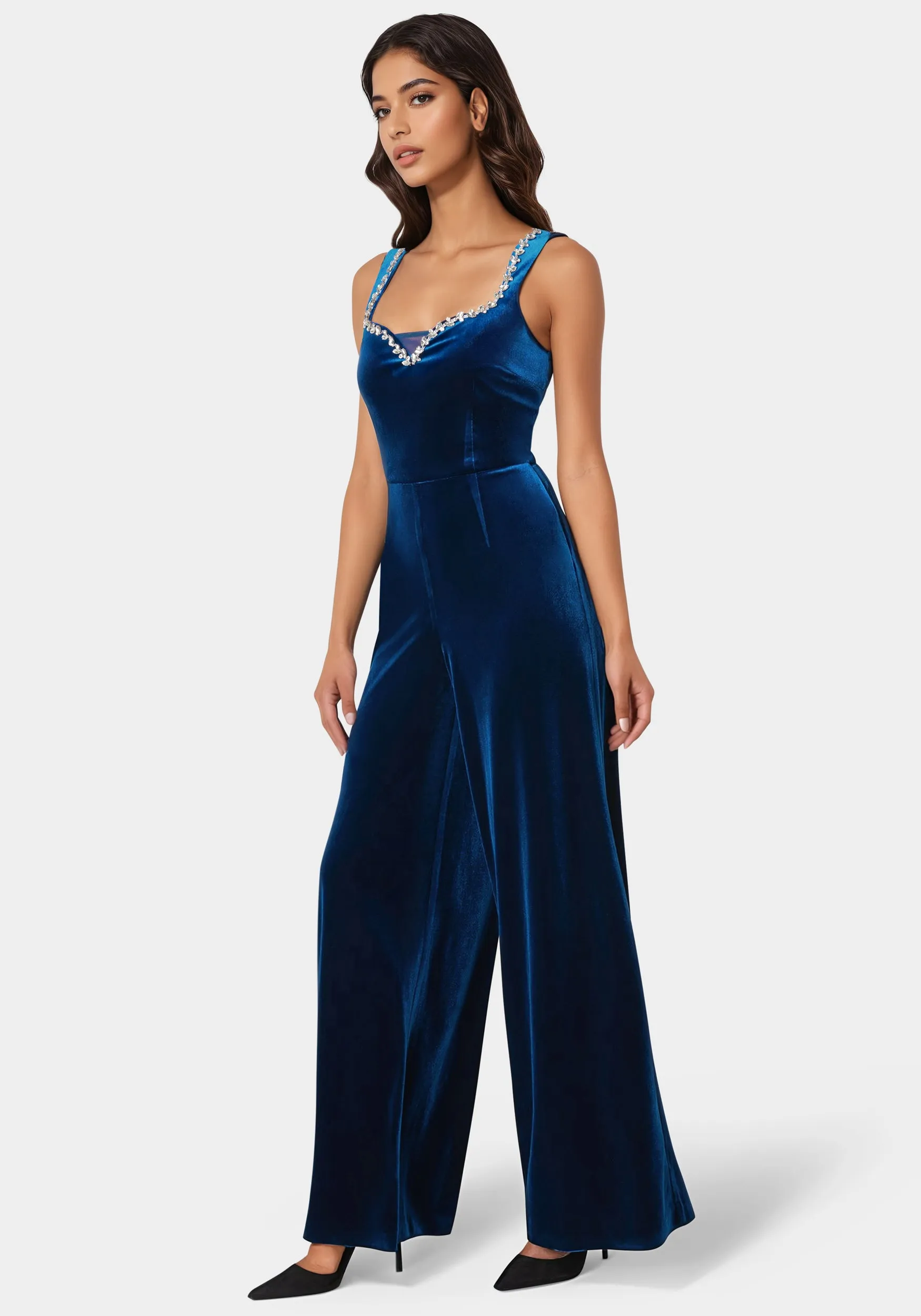 Embellished Neckline Ultra Wide Leg Jumpsuit