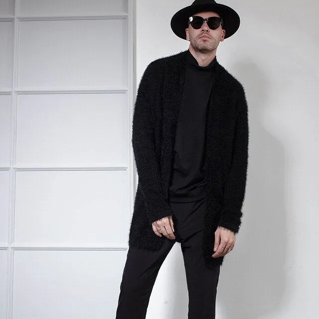 European Style men's black cardigan