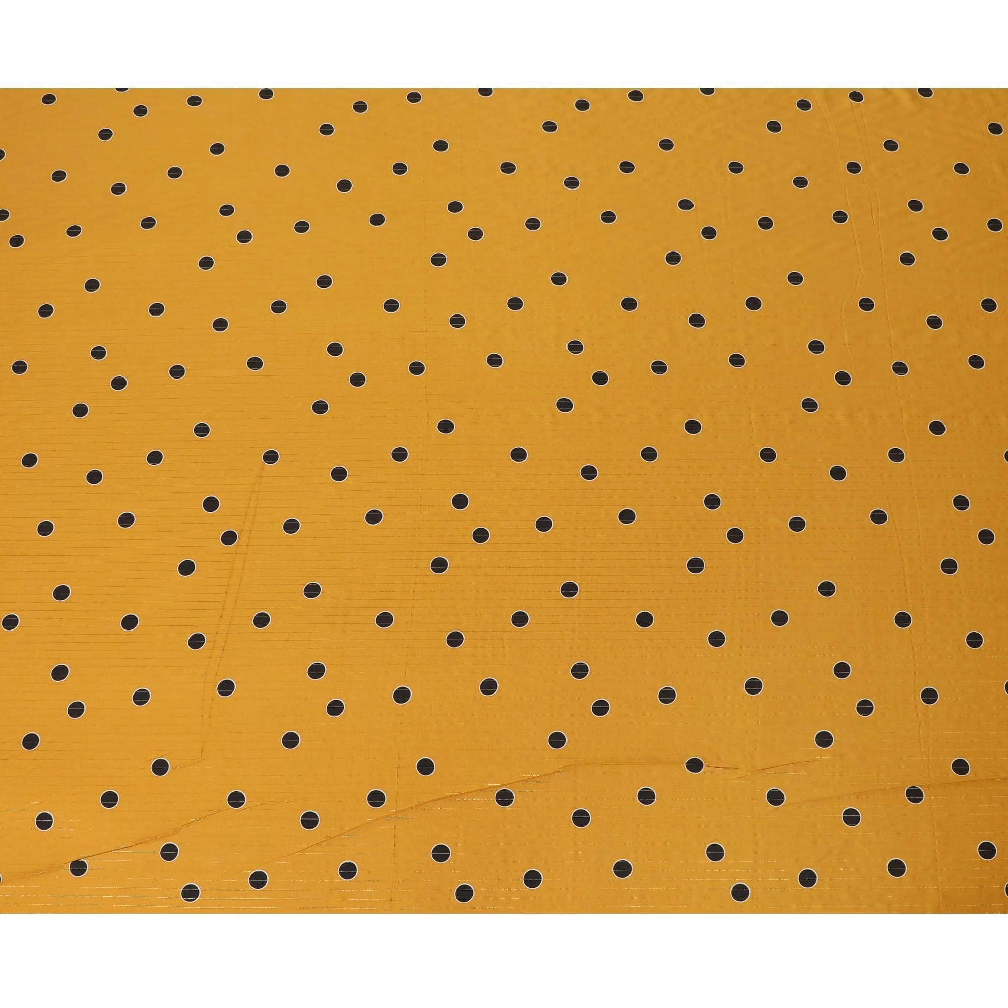 Fire yellow viscose crepe printed fabric with golden lurex in polka dot design-D11169