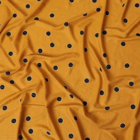 Fire yellow viscose crepe printed fabric with golden lurex in polka dot design-D11169