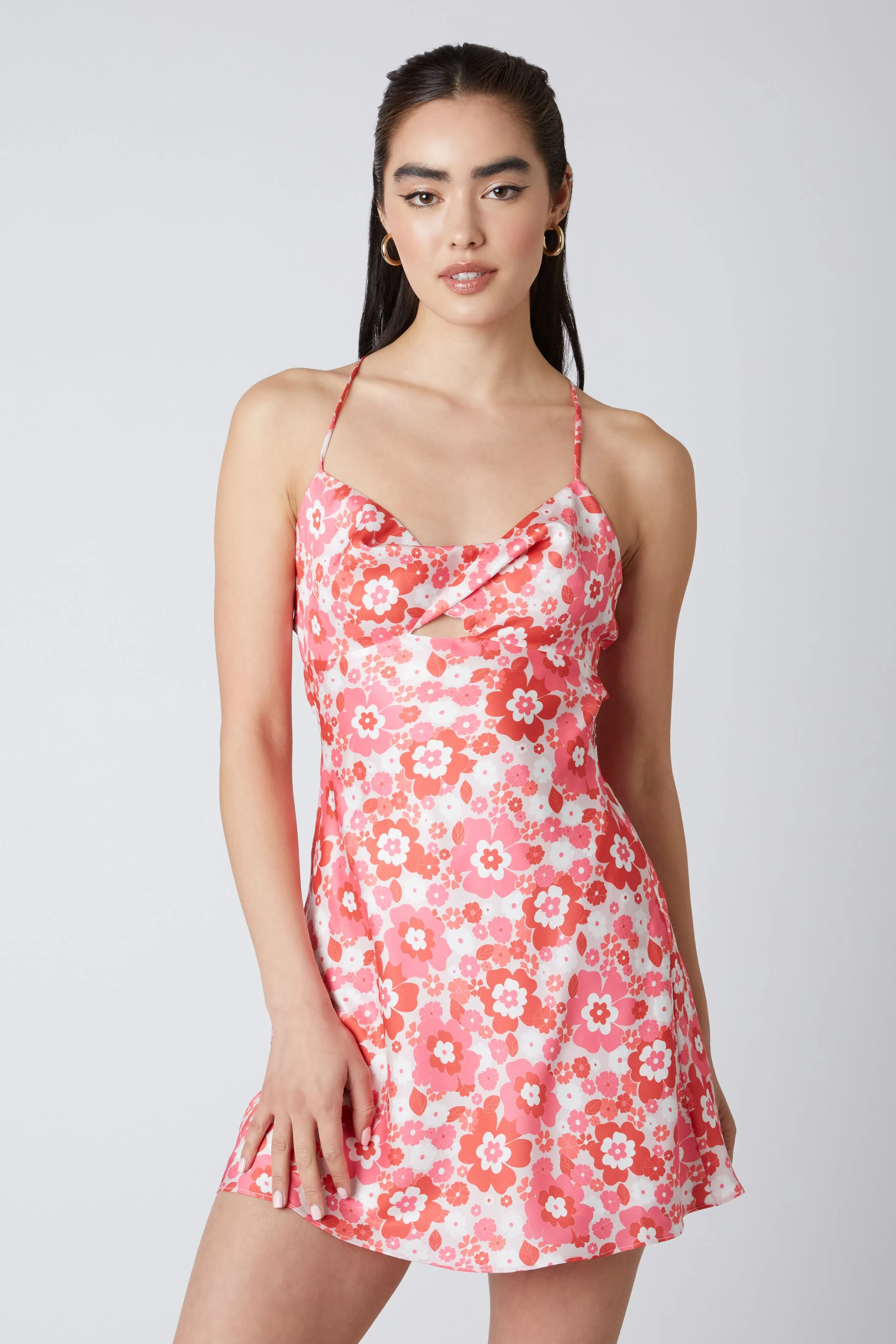 Floral Halter Bias Mini Dress