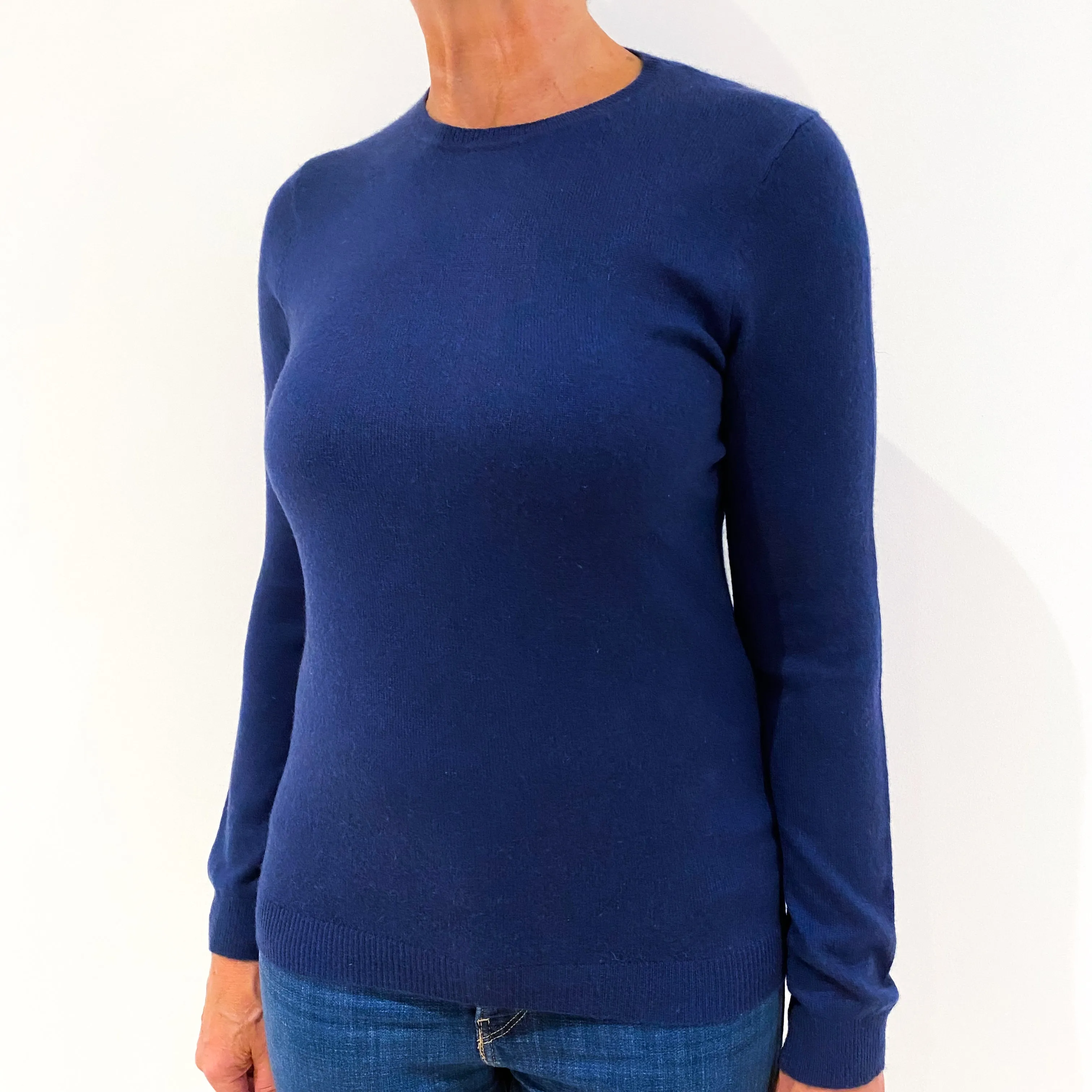 French Navy Blue Cashmere Crew Neck Jumper Medium