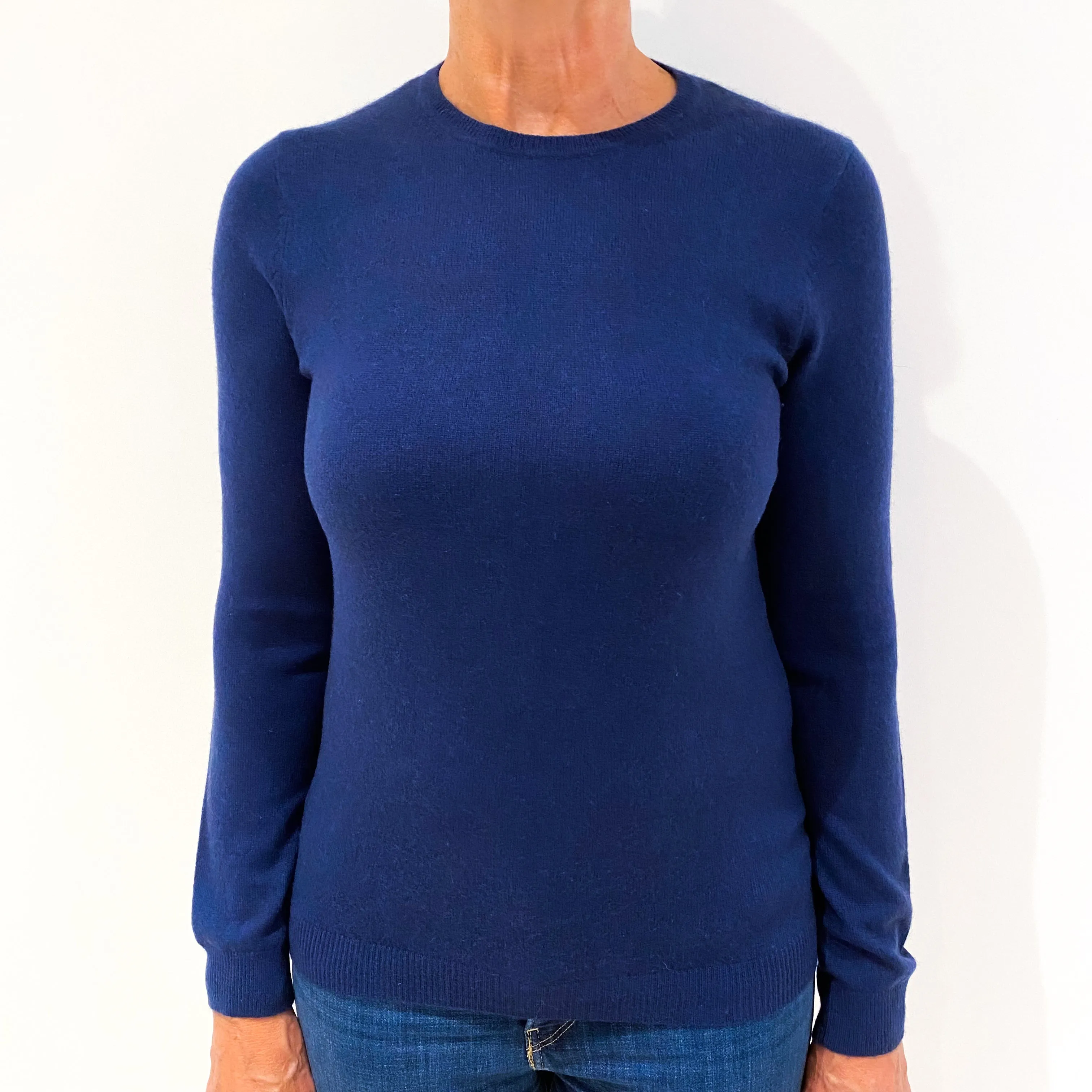 French Navy Blue Cashmere Crew Neck Jumper Medium