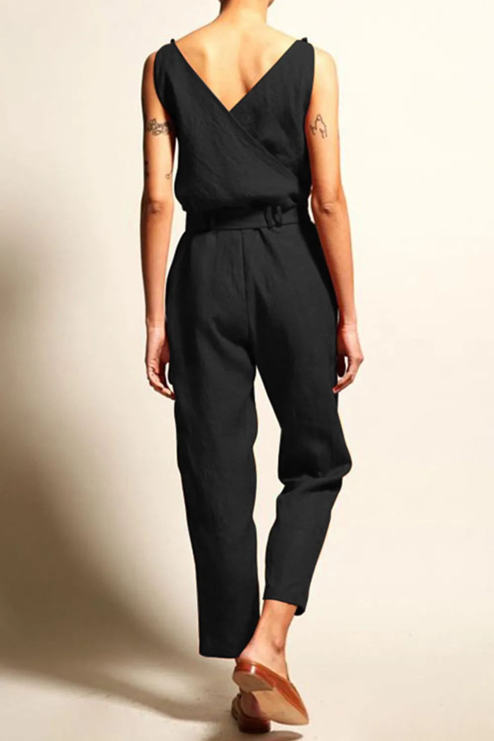 Full Size Surplice Sleeveless Jumpsuit