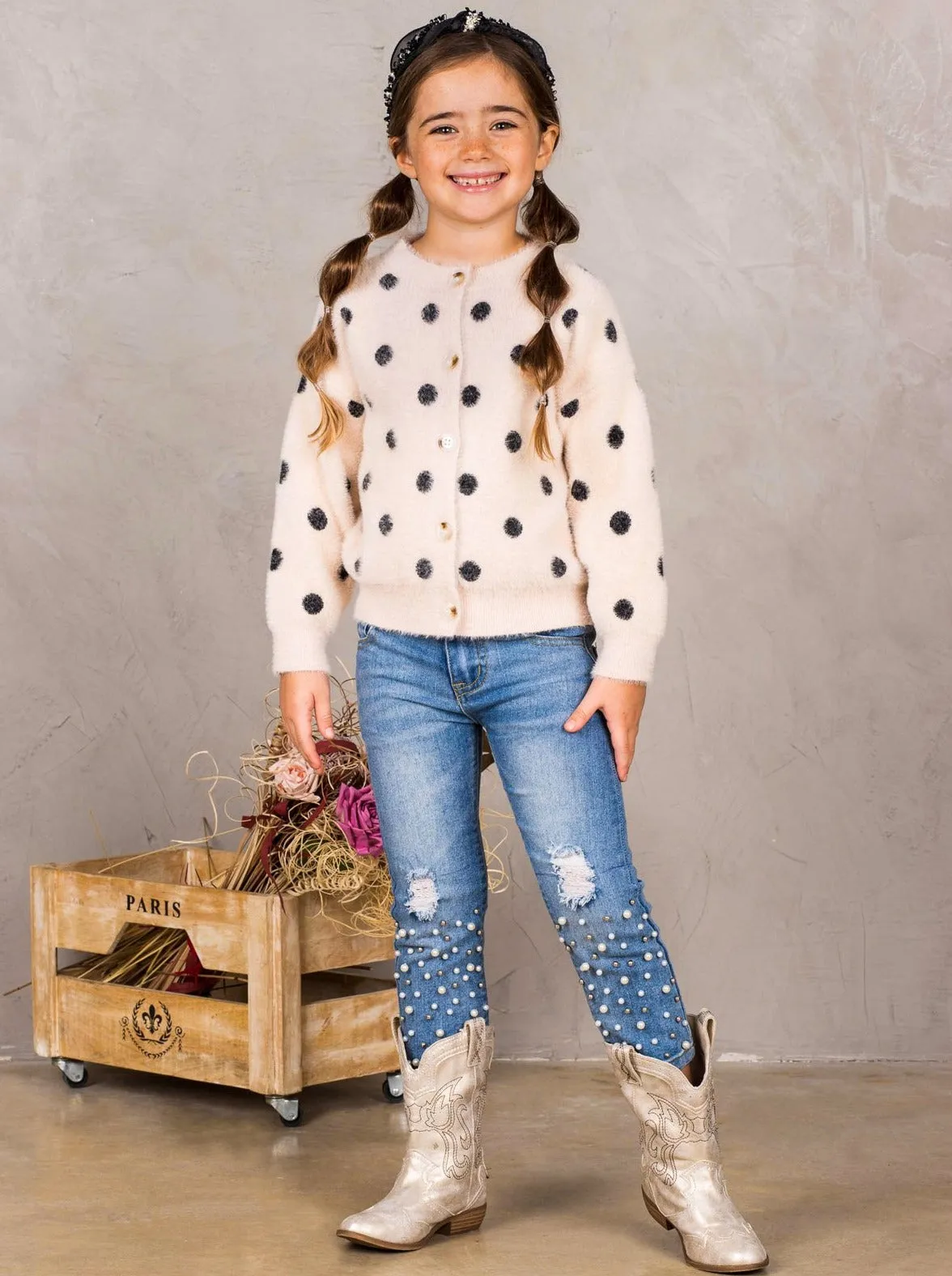 Fuzzy Fashionista Polka Dot Cardigan