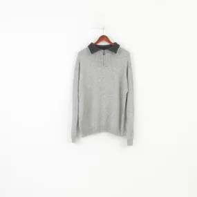 Gant Men XL Jumper Grey Cotton Wool Blend Soft Sweater Zip Neck Collar Vintage Top