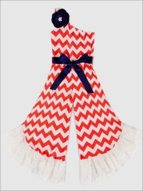 Girls Chevron Print One Shoulder Ruffled Palazzo Jumpsuit