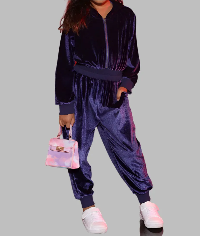 GIRLS "Kids Blue Velour Jumpsuit"