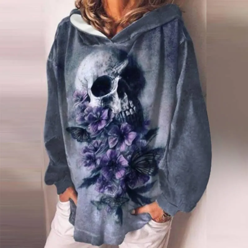 Gothic Skull Print Pullover Hoodie