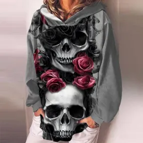 Gothic Skull Print Pullover Hoodie