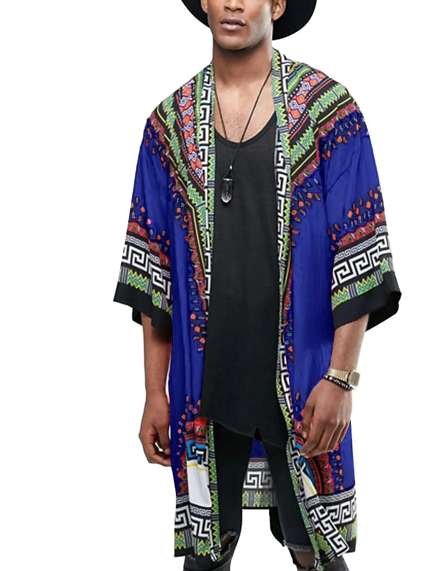 Graphic Ruffle Shawl Collar Lightweight Drape Cape (US Only)