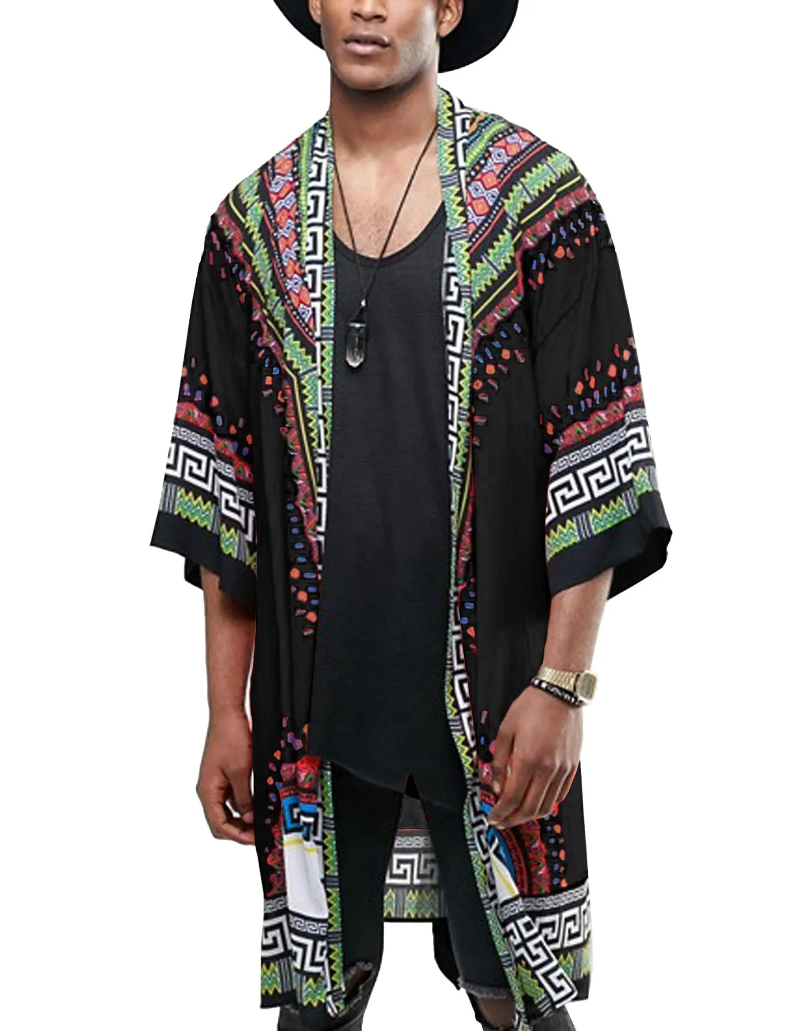 Graphic Ruffle Shawl Collar Lightweight Drape Cape (US Only)