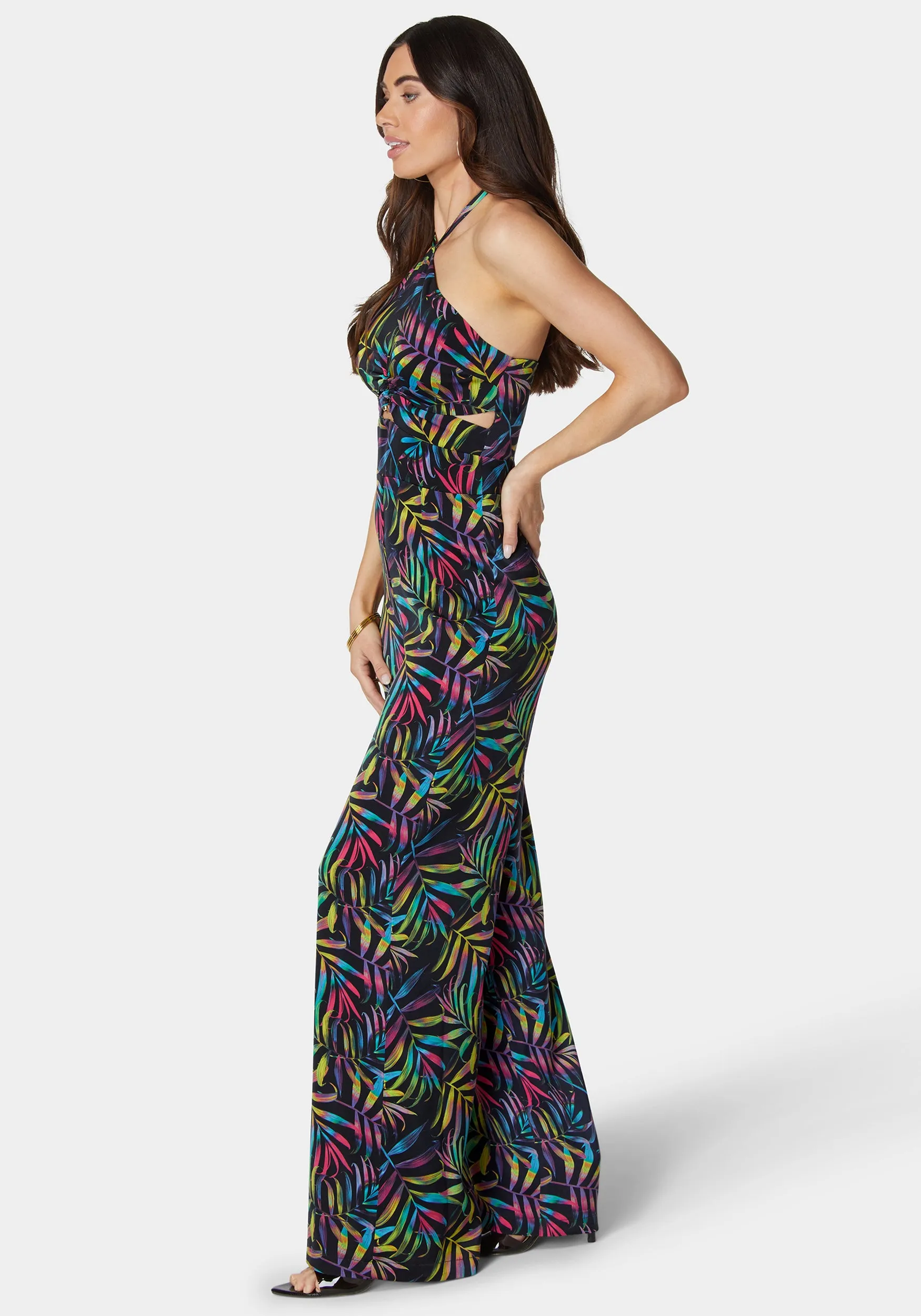 Halter Front Cut Out Ultra Wide Leg Jumpsuit