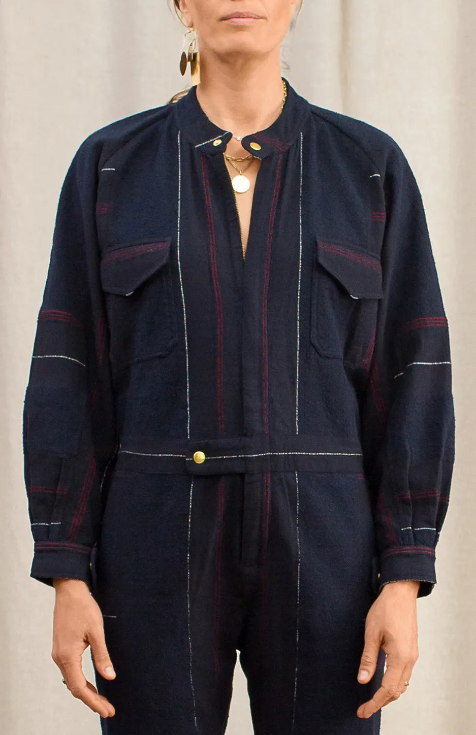 Hephaestus Navy Boucle Stripe Boilersuit