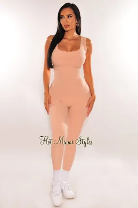 HMS Essential: Blushed Nude Ribbed Round Neck Sleeveless Jumpsuit